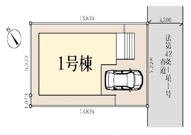 見沼区大谷　新築分譲住宅の区画図|大きい車も置けるカースペース　前面道路の交通量はさほど多くありません　閑静な住宅地です