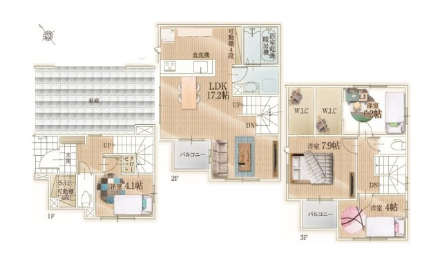 福岡市中央区港3丁目第1-1棟（1号棟）の間取り|全居室収納付きで便利です。