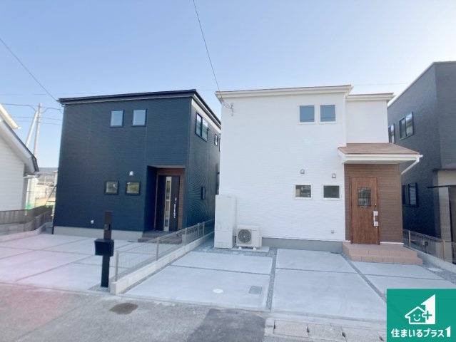 加古川市野口町水足　第3期　新築一戸建ての外観|周辺は落ち着いた街並みの住宅地！子育てがしやすい住環境です！まだ未完成ですが、現地でしかわからない事もございます。是非一度ご覧ください。