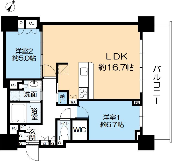 ベイシティタワーズ神戸WEST　の間取り|2LDK　専有面積：72.67㎡（約21.98坪）バルコニー面積：15.42㎡