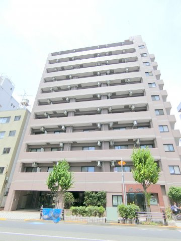 ガーラ蒲田の外観|外観タイル張り　1998年10月築　RC鉄筋コンクリート造地上11階建て1K総戸数50戸の分譲賃貸マンション　東京都大田区蒲田5丁目JR京浜東北線蒲田駅と京浜急行本線京急蒲田駅徒歩圏内の立地がポイント