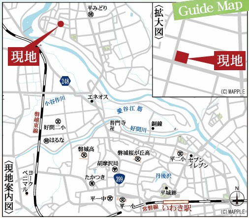 新築戸建・新築建売　いわき市平下平窪１期　平四小・平一中の地図|現地案内図