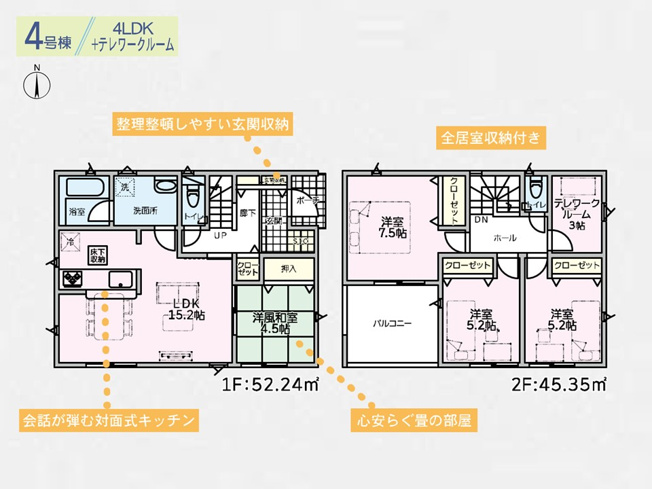 【間取り】 | 太田市下田島町第5　クレイドルガーデン　４号棟 | 全居室南向きのプランなので明るく過ごせます♪