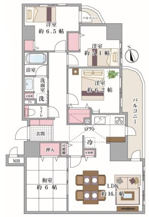 ベルシャトゥ都島友淵町2番館の間取り