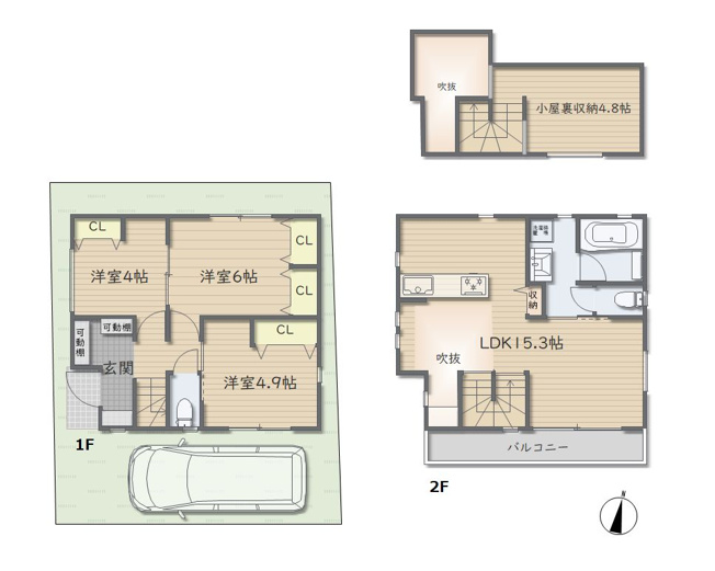 【間取り】 | ～インフィーア Vol. 71　練馬区西大泉６丁目　ブランド新築戸建て～ | 南向きで明るいLDKを中心としたゆとりある3LDKです