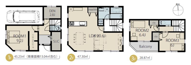 【間取り】 | 板橋区徳丸３丁目　新築戸建て | 3LDK・土地面積68.28ｍ2・建物面積121.40ｍ2