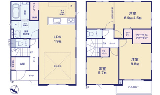 【間取り】 | 佐伯区美の里1丁目（楽々園駅） | 19帖リビング☆2階3部屋☆クローゼット☆ウォークインクローゼット☆パントリー☆