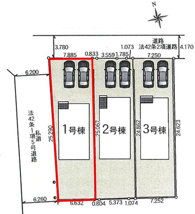 クレイドルガーデン鹿沼市東町　第5　1号棟の区画図|1号棟