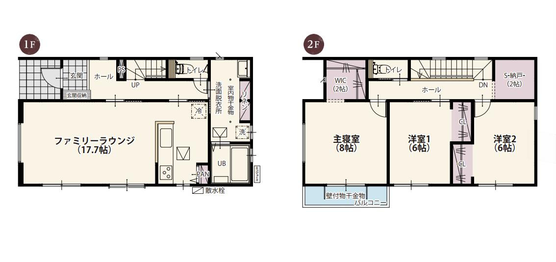 土浦市荒川沖西第2期　新築戸建　1号棟の区画図