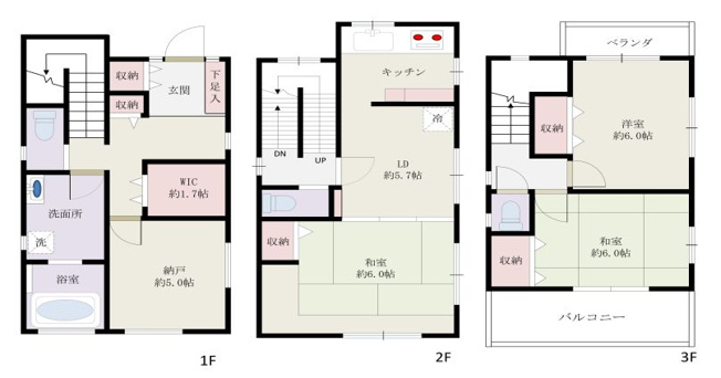 【間取り】 | 板橋区仲宿　中古戸建て | 3SLDK・土地面積72.85ｍ2・建物面積109.42ｍ2