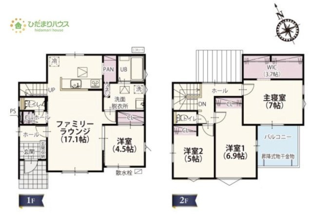 【間取り】 | 筑西市乙第1期　新築戸建　2号棟 | リビングを通って2階に上がるリビングイン階段で、コミュニケーションがとりやすい☆