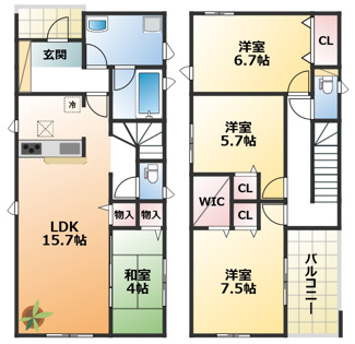 【間取り】 | CRADLEGARDEN鹿沼市東町第5　3号棟 | 南向きで陽当たりの良い間取りです