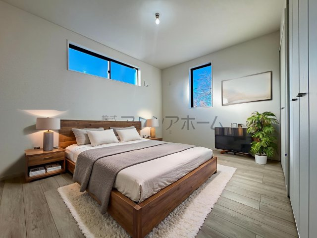 所沢市東新井町・全1棟　新築一戸建　～カースペース並列3台～の寝室|洋室7.1帖（家具はCG画像での表示になります）