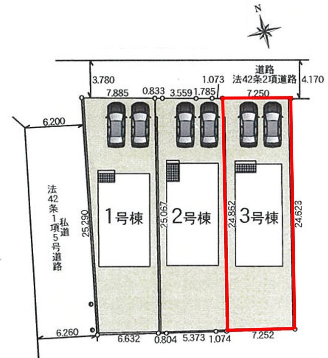 クレイドルガーデン鹿沼市東町　第5　3号棟の区画図|3号棟
