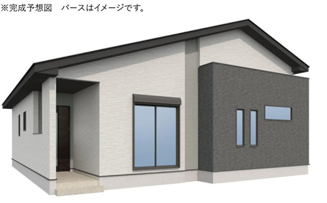 【外観パース】 | つくば市高野3期　新築戸建　1号棟 | 敷地広々97坪！！広ーいお庭で家庭菜園なども実現できちゃいますね(*^^)v