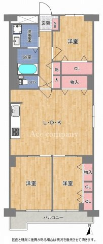 【間取り】 | 弥刀ハウス | 【南東角住戸！全洋室3LDK♪室内水廻り設備一新！建具新調、フルリノベーション済み☆ルームエアコン1台付き☆南向きバルコニー☆】