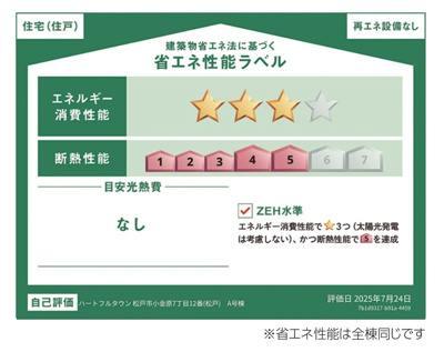 【省エネ性能ラベル】 | 松戸市小金原７丁目新築戸建【栗ヶ沢小学校：4分】 | 省エネ性能ラベル・ZEH水準