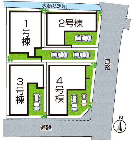 大阪市東住吉区住道矢田　第20期　新築一戸建ての区画図|全4区画