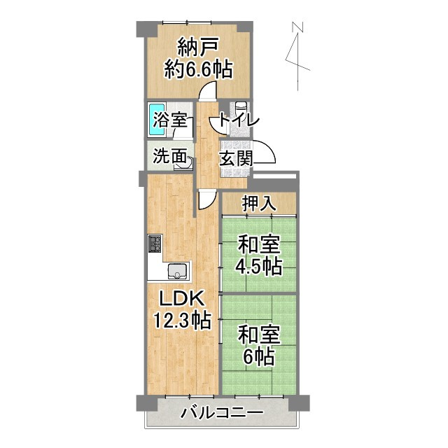 ユニライフ浜松II　中央区西浅田1丁目の間取り|2SLDKのシンプルな間取り。