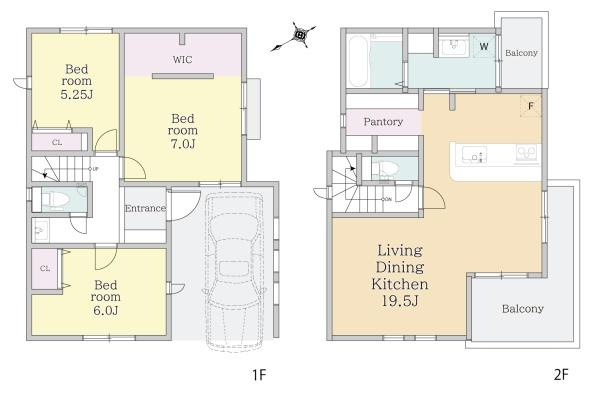 【間取り】 | 2階のリビングダイニングキッチンは広々とした空間です。ウォークインクローゼットやパントリーなど収納も充実しています。