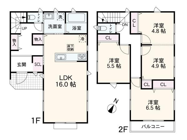 横浜市保土ケ谷区境木本町の新築一戸建の間取り|使いやすい間取りです。