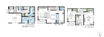 さいたま市北区宮原町　第3　新築一戸建て　リーブルガーデン　02の間取り|さいたま市北区宮原町　第3　新築一戸建て　リーブルガーデン　02、3LDK、土地面積54.88m2、建物面積93.14m2