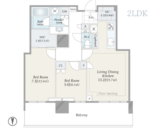 SKY DUO SUN VILLAGE T棟 41階の間取り|66㎡/2LDK＋WIC＋SICの間取りです