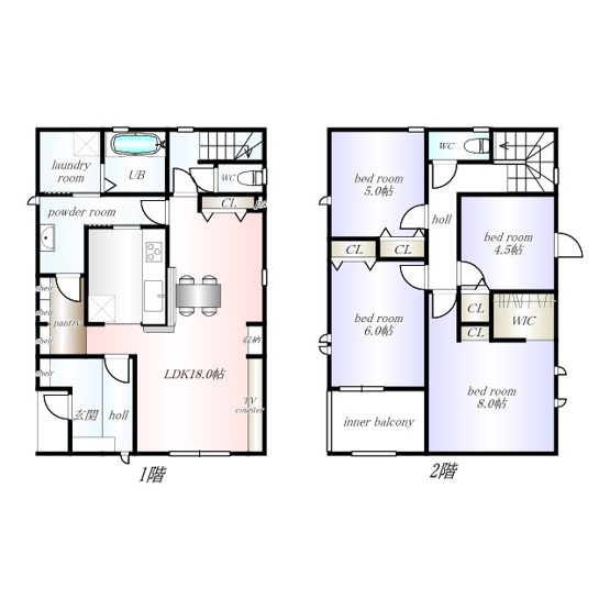 【間取り】 | 椿建売2号棟 | 4ＬＤＫ＋ＷＩＣ
家事がぐんと楽に！ランドリールーム＆パントリー完備