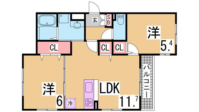 神戸市長田区平和台町２丁目のアパートの間取り