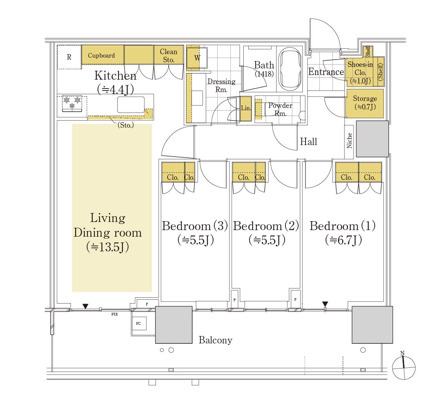 Sun Village T棟 21階の間取り|83.20㎡/3LDK＋SIC＋Sのお部屋です