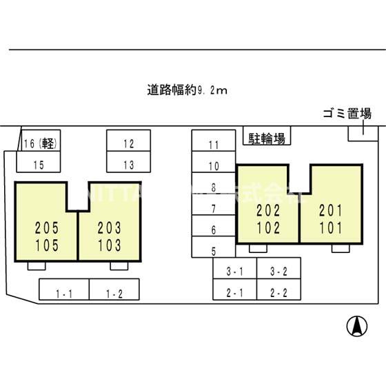 カンパーニュ黒岡 A棟の区画図|１フロア２戸のアパートです◆