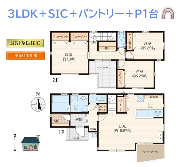 【間取り】 | 収納豊富で空間を活かした開放感溢れる南向き３LDKプラン◎　
景観が整った分譲地内のお住まいです。