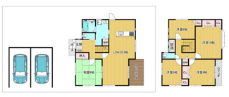 【間取り】 | 川西市けやき坂４丁目中古戸建 | ファミリー様におすすめの５LDKの間取りです♪セカンドカーも駐車できる車庫２台分有り♪