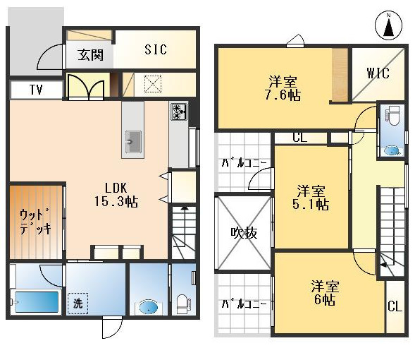 豊中市長興寺南3丁目　新築戸建の間取り