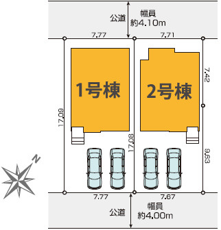 両面道路で陽当たり良好の区画図|カースペース2台分