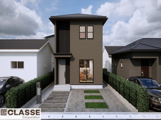 【外観パース】 | 城陽市寺田市ノ久保　2区画　A号地　売土地　建築条件付き | 弊社標準仕様（アトリエスタイルハウス仕様）では、耐震等級3相当が標準です。間取りにもよりますので、設計士に確認しながら、ご希望の間取りとの兼ね合いで考えていきましょう。