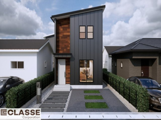 【完成予想図】 | 城陽市寺田市ノ久保　2区画　A号地　売土地　建築条件付き | 標準仕様（アトリエスタイルハウス仕様）で断熱材は気密性、断熱性能も高い、吹付断熱を採用。屋根断熱を実現していますので、お家全体が冬はあったかく、夏は涼しいお家づくりが可能です。