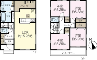 【間取り】 | 越谷市大泊第9　新築分譲住宅 | ◆土地面積：108.75㎡　◆建物面積：91.53㎡　◆4LDK