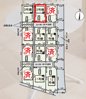 【区画図】 | 油井小学校・安達中学校区　GRADLE GAEDEN 二本松市油井　第５　全１２棟　２号棟 | 【区画図】２号棟　駐車スペース３～４台と広々しています。