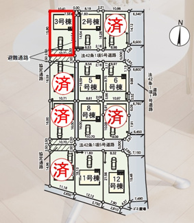 【区画図】 | 油井小学校・安達中学校区　GRADLE GAEDEN 二本松市油井　第５　全１２棟　３号棟 | 【区画図】３号棟　駐車スペース３～４台と広々しています。