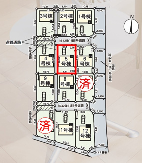 【区画図】 | 油井小学校・安達中学校区　GRADLE GAEDEN 二本松市油井　第５　全１２棟　５号棟 | 【区画図】５号棟　駐車スペース３～４台と広々しています。