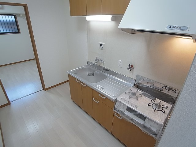 東尻池７丁目住宅のキッチン|2口ガスコンログリル付きのキッチンスペース