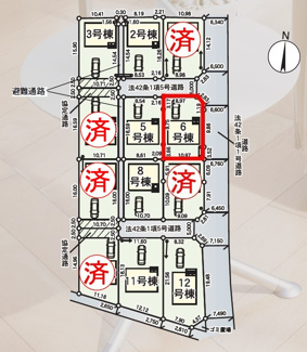 【区画図】 | 油井小学校・安達中学校区　GRADLE GAEDEN 二本松市油井　第５　全１２棟　６号棟 | 【区画図】６号棟　駐車スペース３～４台と広々しています。