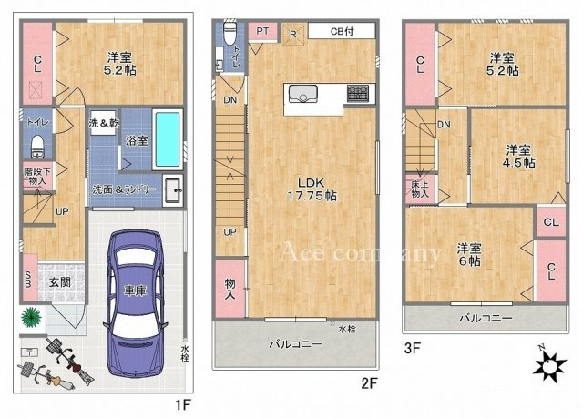 【間取り】 | 八尾市高美町2丁目 | 【全洋室4LDK＋車庫】設備＆収納充実！電子キーシステム・床暖房・食洗機・衣類乾燥機幹太くん・浴室乾燥機完備☆2階南向きワイドバルコニー☆