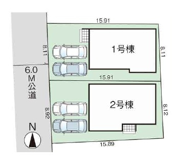 飯能市笠縫・全2棟　新築一戸建　2号棟　～大容量WIC～の区画図|土地広々40坪、前面道路は交通量少なめです。