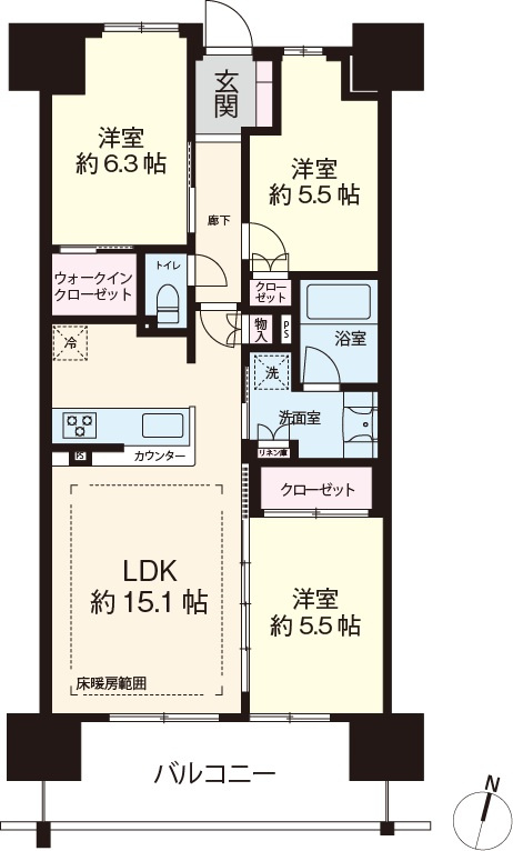 丁寧にお使いの室内です。バルコニーからテーマパークの花火も望めます。