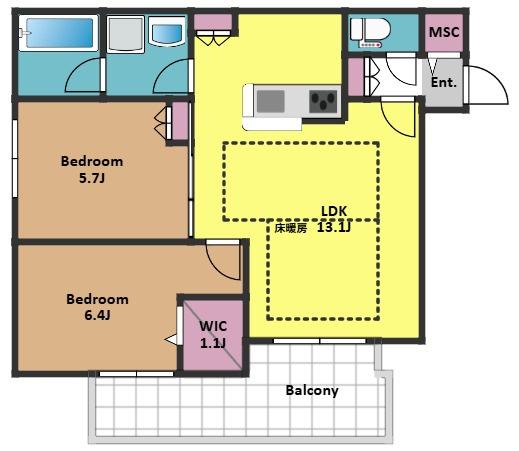 【間取り】 | サウスステージ下目黒 | 1LDK　床暖房で冬もぬくぬくです