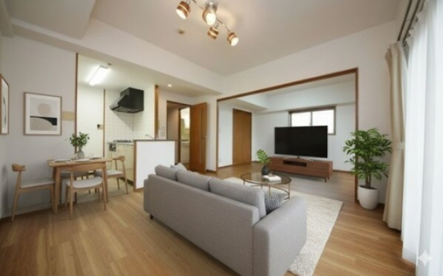 ブランドゥースの居間・リビング|バーチャルステージングの写真となります。家具家電等は付帯しません。参考にご覧くださいませ。