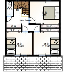 香南市野市西野　東棟売地（建築条件付き）の参考プラン|全居室に収納付きの3部屋プラン