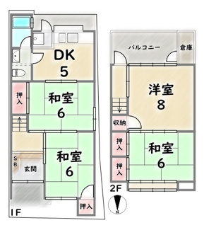 【間取り】 | 阪急西京極駅歩７分の昭和レトロな中古住宅 | ゆとりのある間取り４ＤＫ。続き間が現代にない古き良きスタイル